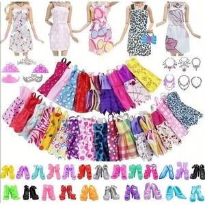 32 Piece Set Fashion Doll Clothing Barbie Style Outfits Accessories Dress Up Lot